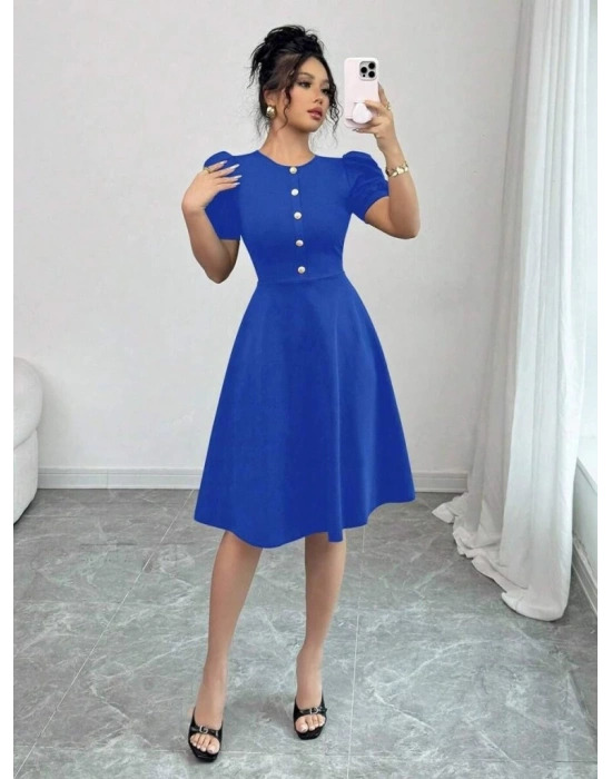 Kadın Kısa Kollu Bisiklet Yaka önden Düğmeli Ithal Krep Elbise