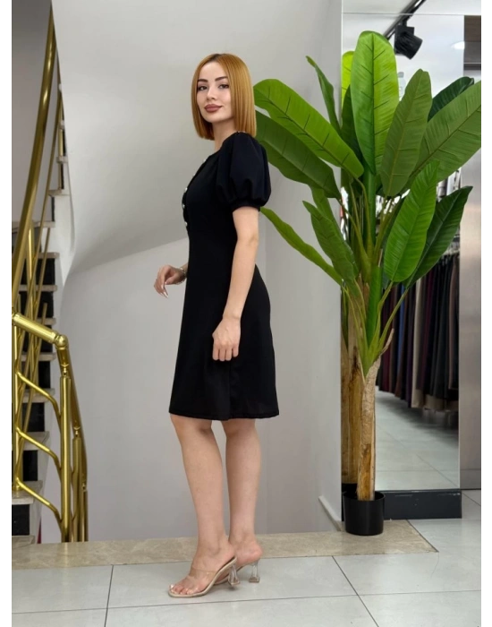 Kadın Kısa Kollu Bisiklet Yaka önden Düğmeli Ithal Krep Elbise