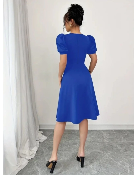 Kadın Kısa Kollu Bisiklet Yaka önden Düğmeli Ithal Krep Elbise