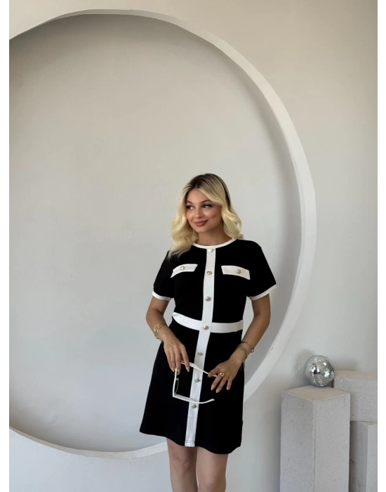 Kadın Kısa Kollu Bisiklet Yaka önden Düğmeli Modal Elbise