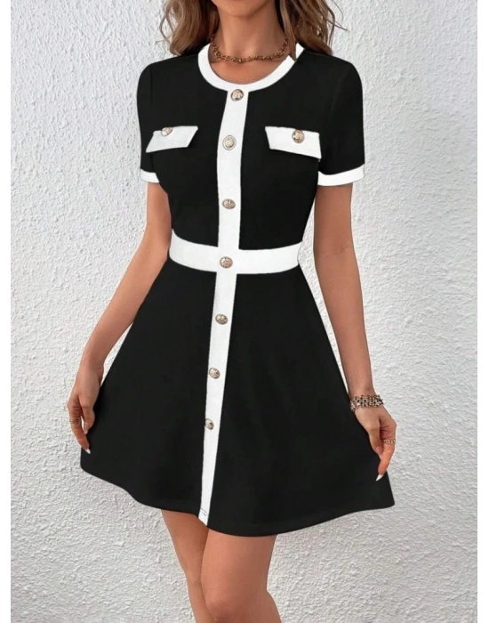 Kadın Kısa Kollu Bisiklet Yaka önden Düğmeli Modal Elbise