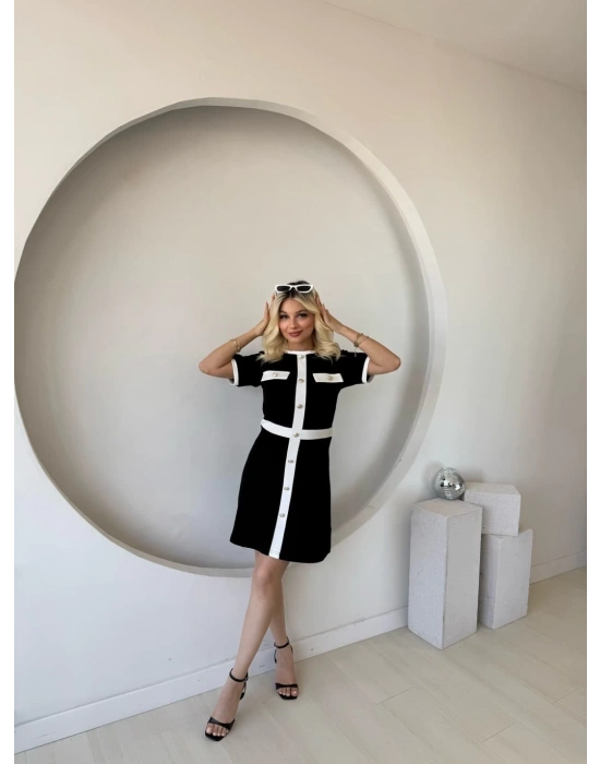 Kadın Kısa Kollu Bisiklet Yaka önden Düğmeli Modal Elbise