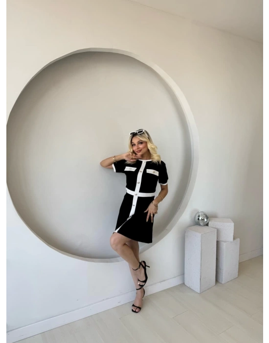 Kadın Kısa Kollu Bisiklet Yaka önden Düğmeli Modal Elbise