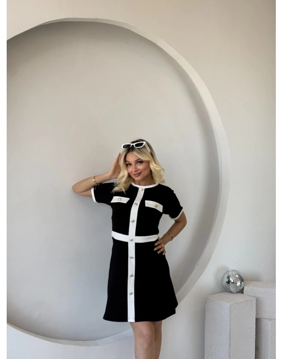 Kadın Kısa Kollu Bisiklet Yaka önden Düğmeli Modal Elbise