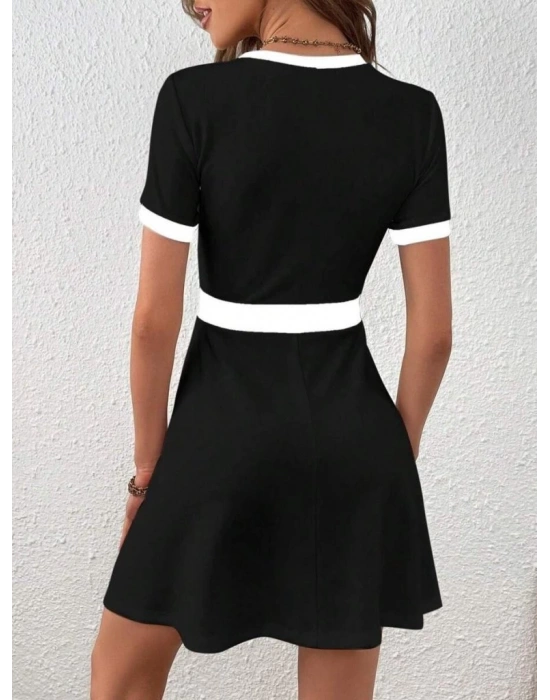 Kadın Kısa Kollu Bisiklet Yaka önden Düğmeli Modal Elbise