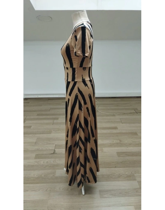 Kadın Kısa Kollu Bisiklet Yaka Puantiyeli Maksi örme Krep Elbise