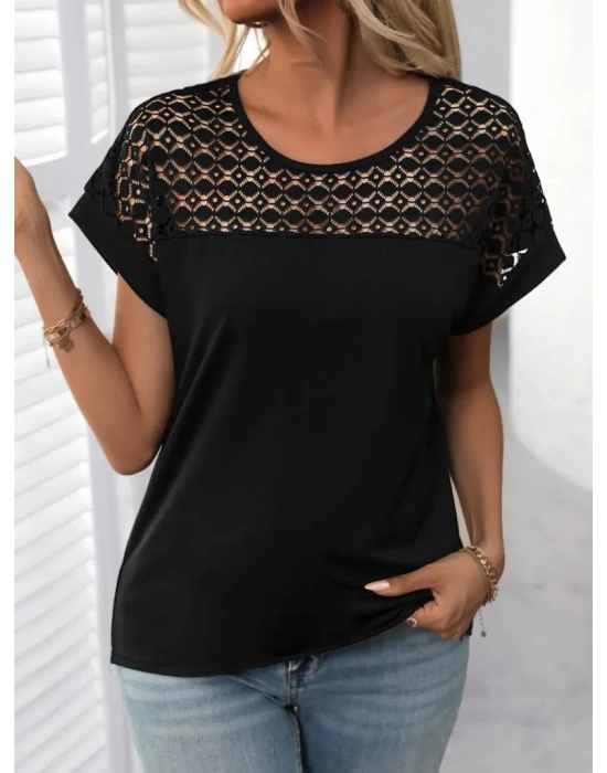 Kadın Kısa Kollu Bisiklet Yaka Salaş Viskon Bluz