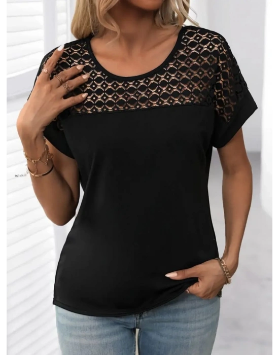 Kadın Kısa Kollu Bisiklet Yaka Salaş Viskon Bluz