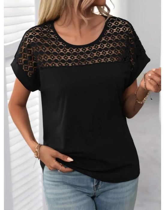 Kadın Kısa Kollu Bisiklet Yaka Salaş Viskon Bluz