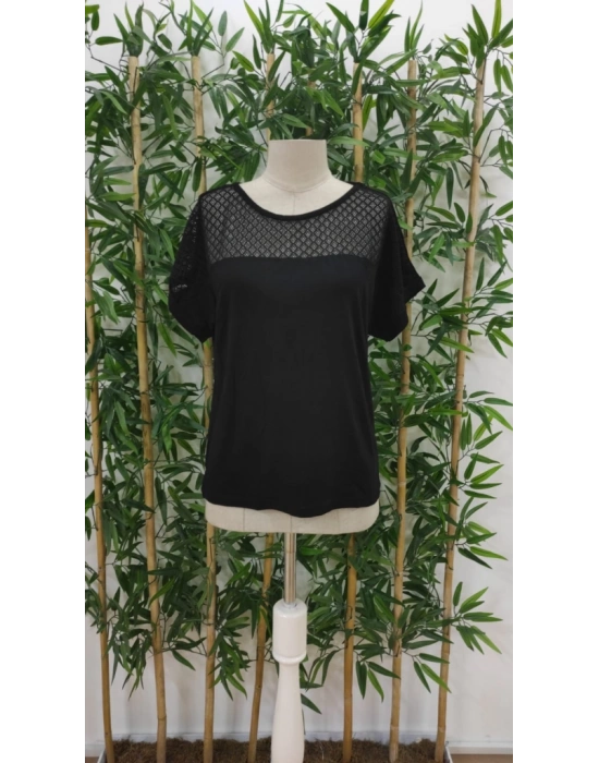 Kadın Kısa Kollu Bisiklet Yaka Salaş Viskon Bluz