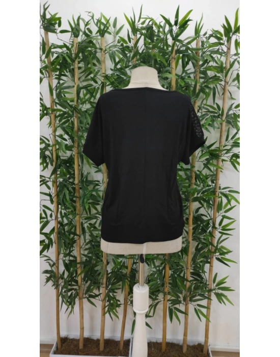 Kadın Kısa Kollu Bisiklet Yaka Salaş Viskon Bluz