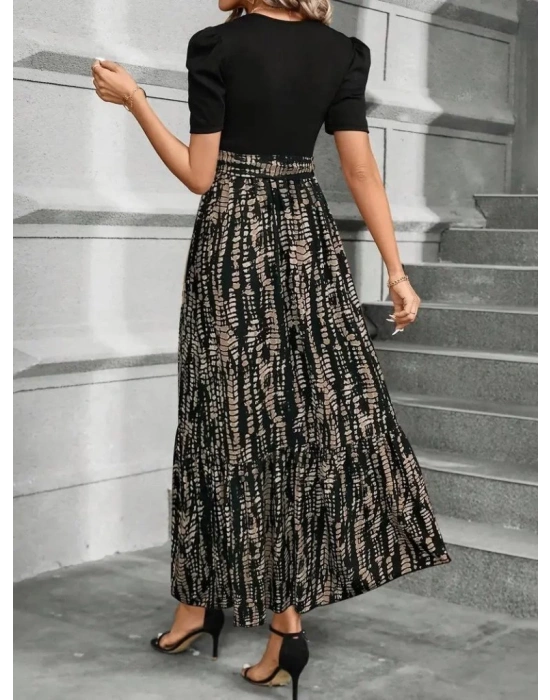 Kadın Kısa Kollu Bisiklet Yaka üst Ithal Krep Alt Süprem Maksi Boy Elbise