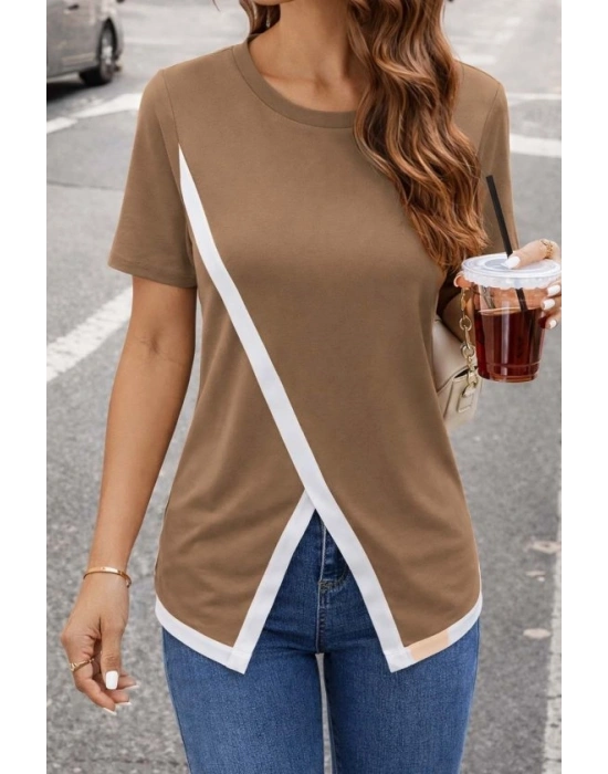 Kadın Kısa Kollu Bisiklet Yaka Viskon Bluz