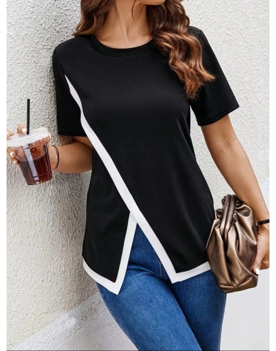 Kadın Kısa Kollu Bisiklet Yaka Viskon Bluz