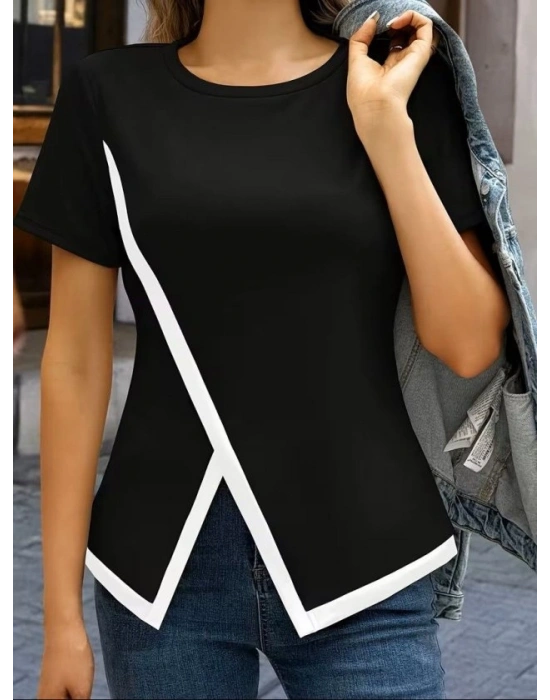 Kadın Kısa Kollu Bisiklet Yaka Viskon Bluz