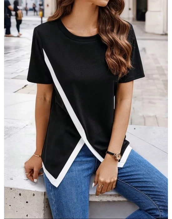 Kadın Kısa Kollu Bisiklet Yaka Viskon Bluz