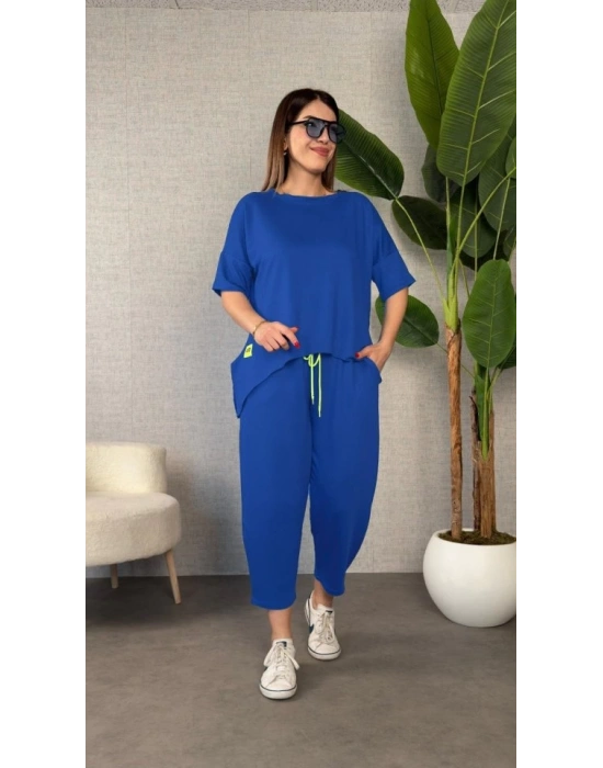 Kadın Kısa Kollu Bisiklet Yaka Viskon Iki Iplik Bluz Ve Pantolon Ikili Takım