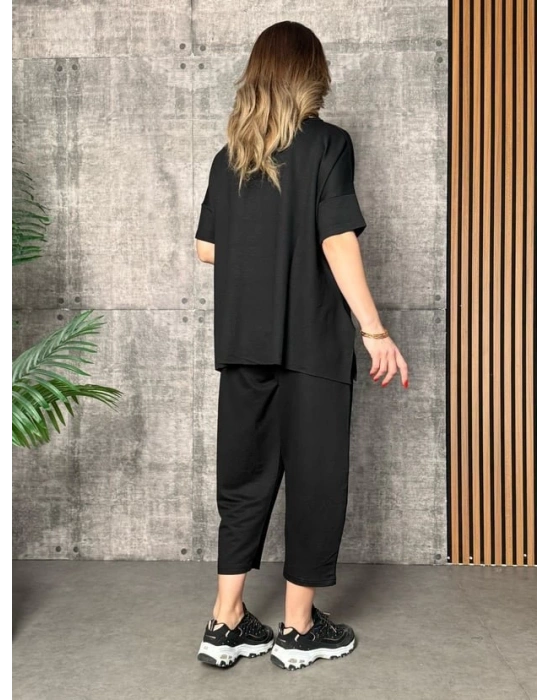 Kadın Kısa Kollu Bisiklet Yaka Viskon Iki Iplik Bluz Ve Pantolon Ikili Takım