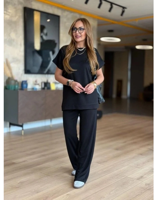 Kadın Kısa Kollu Bisiklet Yaka Viskon Iki Iplik Bluz Ve Pantolon Ikili Takım