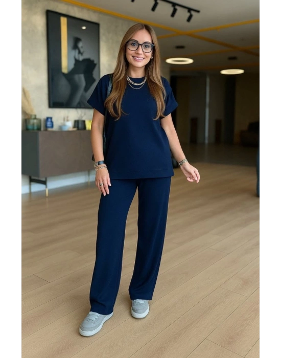 Kadın Kısa Kollu Bisiklet Yaka Viskon Iki Iplik Bluz Ve Pantolon Ikili Takım