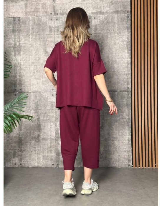 Kadın Kısa Kollu Bisiklet Yaka Viskon Iki Iplik Bluz Ve Pantolon Ikili Takım