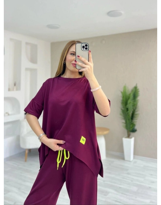 Kadın Kısa Kollu Bisiklet Yaka Viskon Iki Iplik Bluz Ve Pantolon Ikili Takım