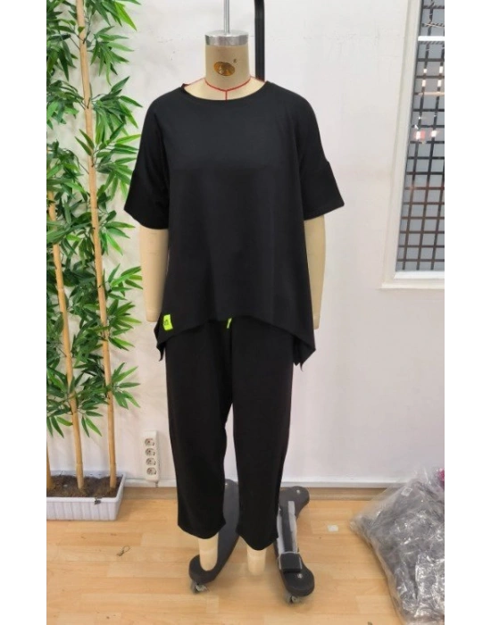 Kadın Kısa Kollu Bisiklet Yaka Viskon Iki Iplik Bluz Ve Pantolon Ikili Takım