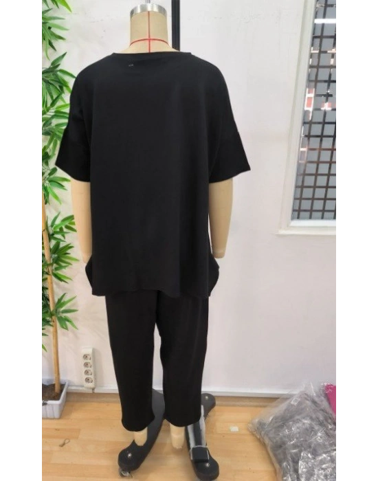 Kadın Kısa Kollu Bisiklet Yaka Viskon Iki Iplik Bluz Ve Pantolon Ikili Takım