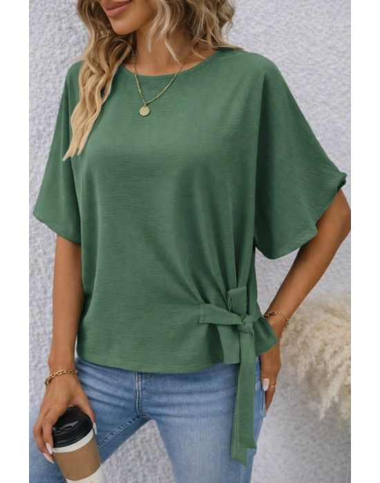 Kadın Kısa Kollu Bisiklet Yaka Yandan Bağcıklı Aerobin Bluz