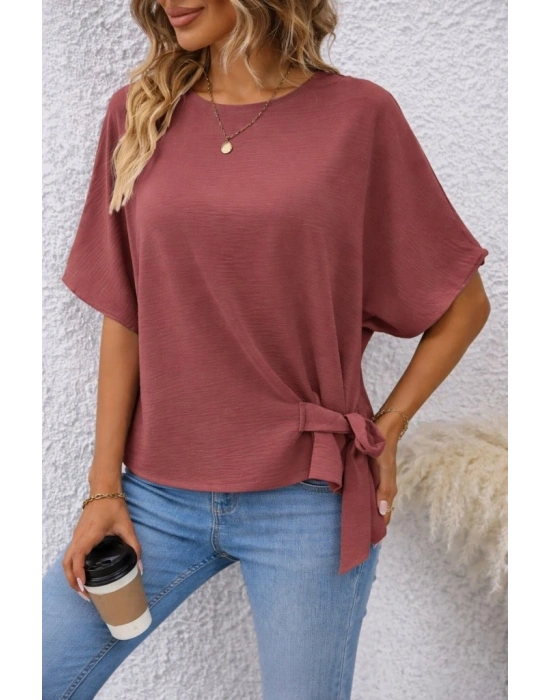 Kadın Kısa Kollu Bisiklet Yaka Yandan Bağcıklı Aerobin Bluz