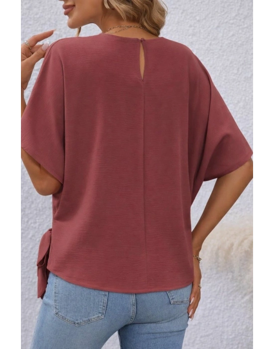Kadın Kısa Kollu Bisiklet Yaka Yandan Bağcıklı Aerobin Bluz