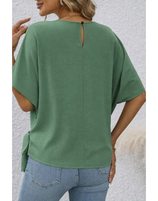 Kadın Kısa Kollu Bisiklet Yaka Yandan Bağcıklı Aerobin Bluz