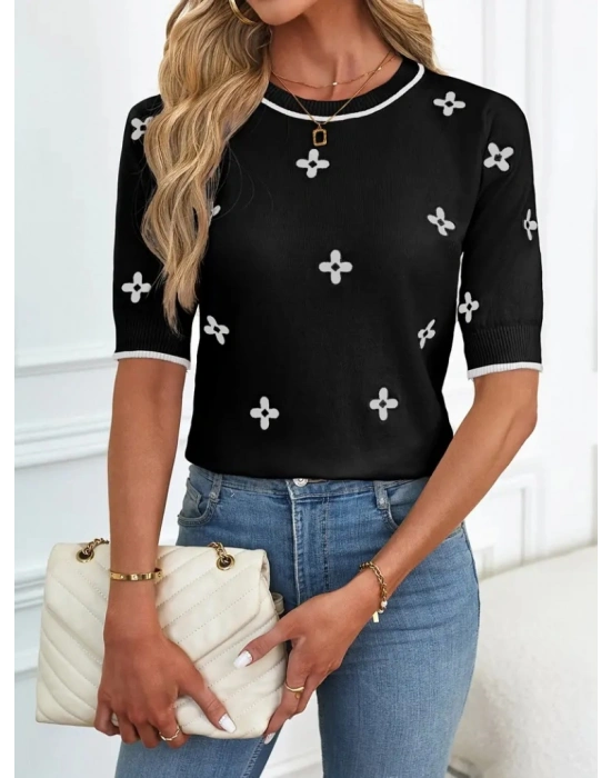 Kadın Kısa Kollu çiçek Desen Bluz