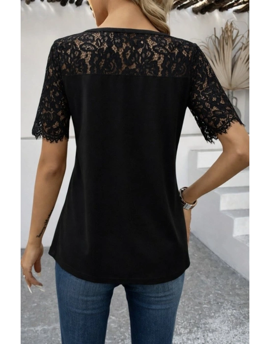 Kadın Kısa Kollu Dantel Detaylı Yandan Düğmeli Waffle Bluz