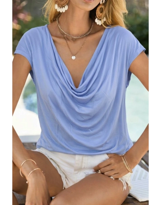 Kadın Kısa Kollu Degaje Yakalı Viskon Bluz