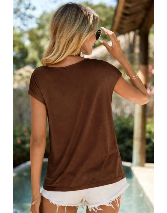 Kadın Kısa Kollu Degaje Yakalı Viskon Bluz