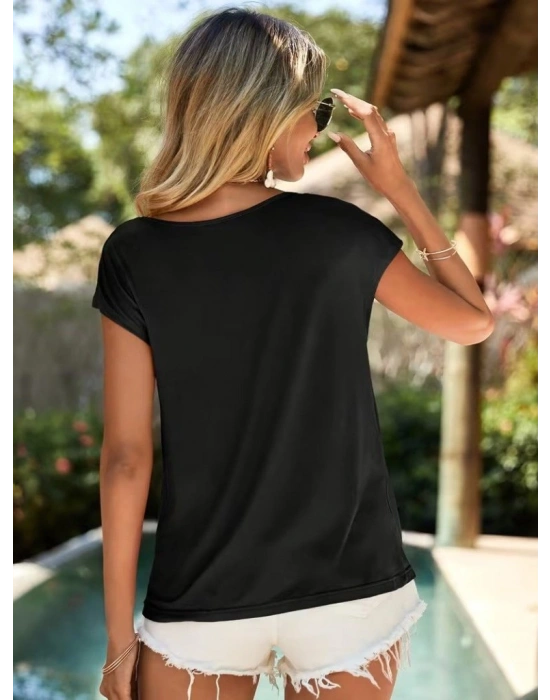 Kadın Kısa Kollu Degaje Yakalı Viskon Bluz