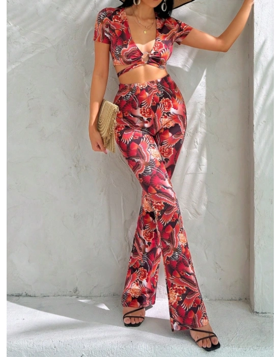 Kadın Kısa Kollu Desenli Takım