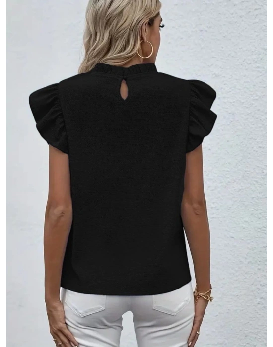 Kadın Kısa Kollu Fırfır Yakalı Bürümcük Bluz