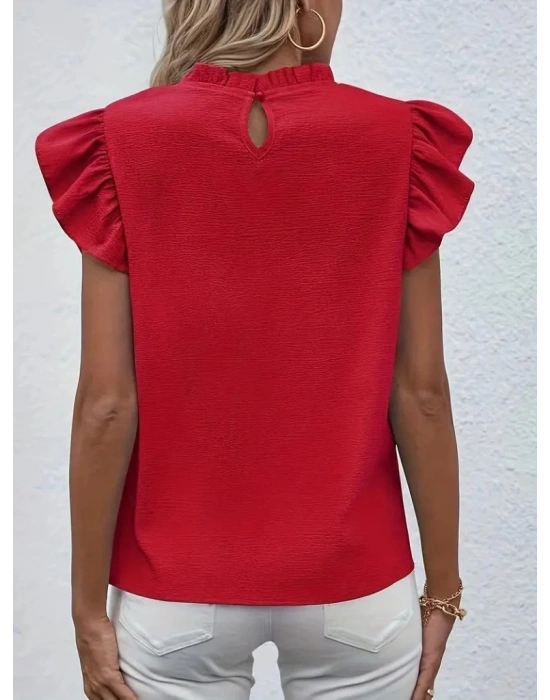 Kadın Kısa Kollu Fırfır Yakalı Bürümcük Bluz