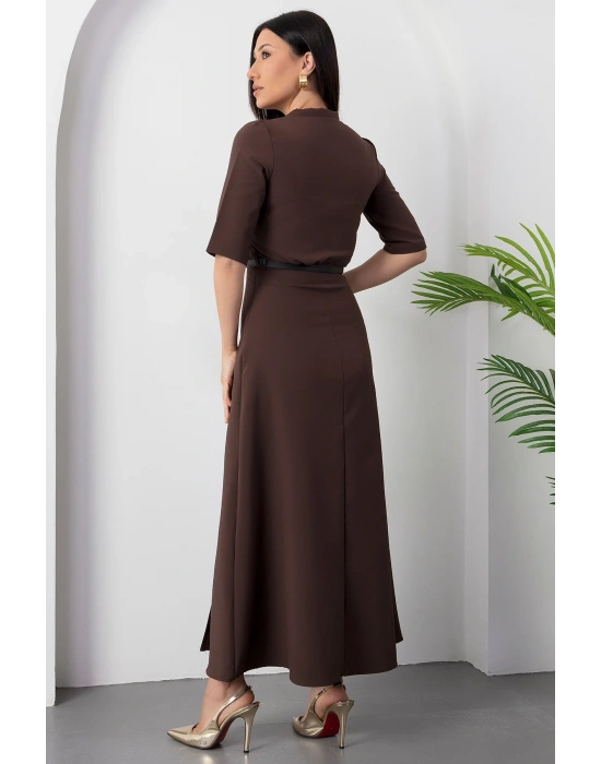 Kadın Kısa Kollu Fular Ve Kemer Detay önden Yırtmaçlı axi Boy Elbise