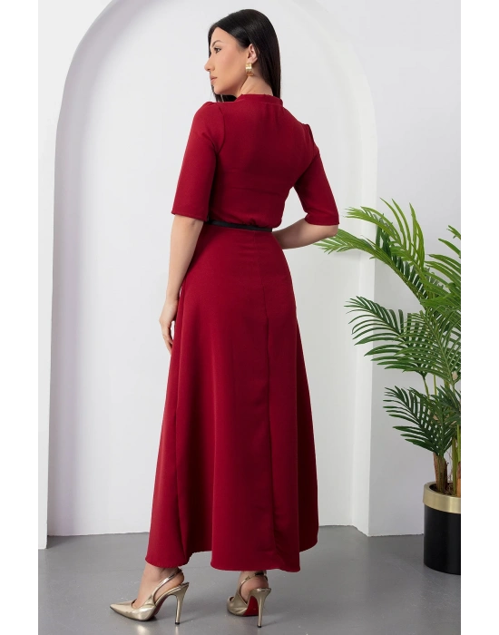 Kadın Kısa Kollu Fular Ve Kemer Detay önden Yırtmaçlı axi Boy Elbise