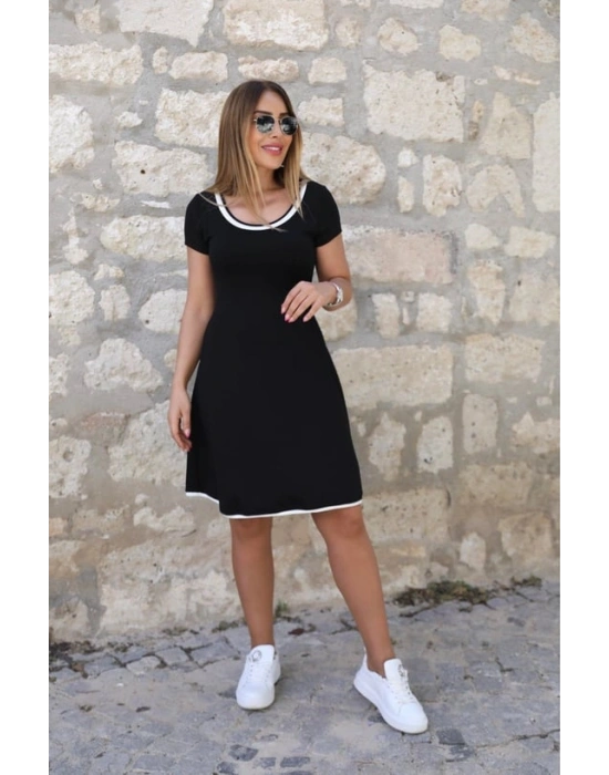 Kadın Kısa Kollu Geniş Yuvarlak Yaka Viskon Elbise