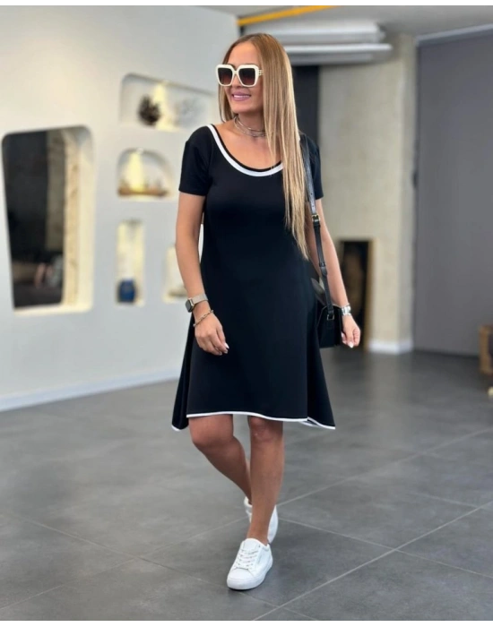 Kadın Kısa Kollu Geniş Yuvarlak Yaka Viskon Elbise