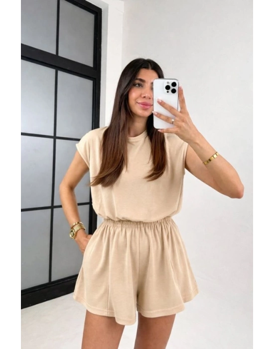 Kadın Kısa Kollu Hafif ırt Dekolteli odal şort Tulum