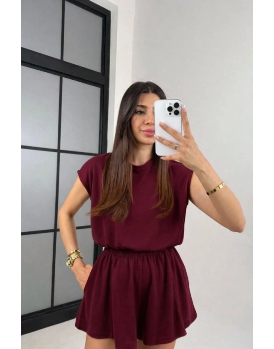 Kadın Kısa Kollu Hafif ırt Dekolteli odal şort Tulum