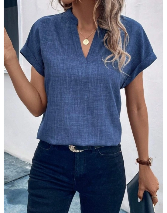 Kadın Kısa Kollu Hakim Yaka Sofya Bluz