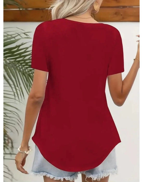 Kadın Kısa Kollu Kare Lazer Yakalı Janjan Krep Bluz