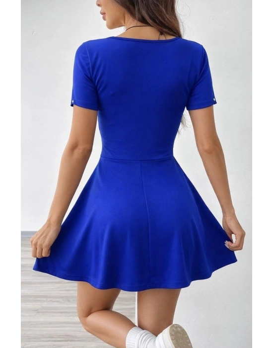 Kadın Kısa Kollu Kare Yakalı Cep Detaylı Dalgıç Elbise Tulum