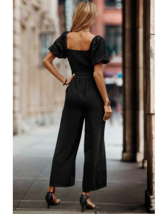 Kadın Kısa Kollu Kare Yakalı Göğsü Gipeli Belden Kuşaklı Uzun Janjan Tulum